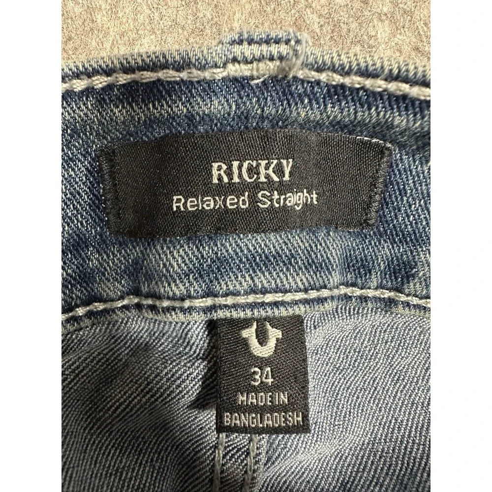 True Religion Ricky Flap Shorts 34 Relaxed Straight Denim Raw Hem